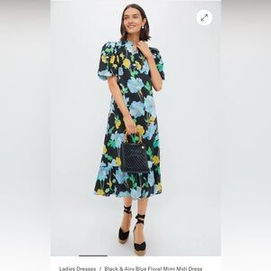 Hyacinth House Black & Airy Blue Floral Mimi Midi Dress